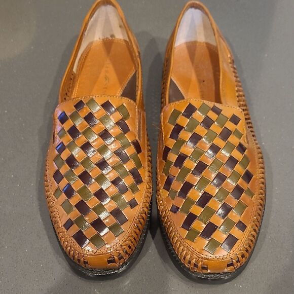 Woven Leather Loafers - Brown and Olive Weave - Picture 1 of 6
